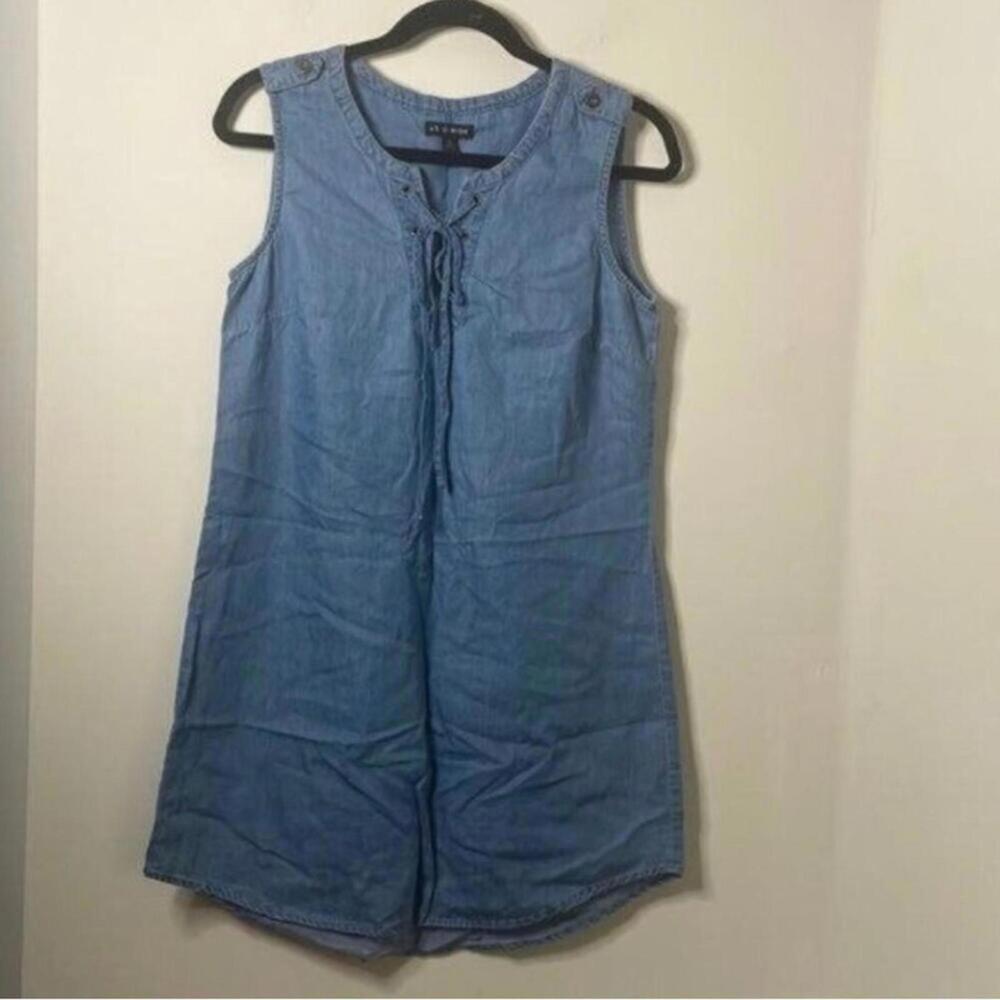 As U Wish Blue Chambray Denim Lightweight Sleeveless Shift Dress